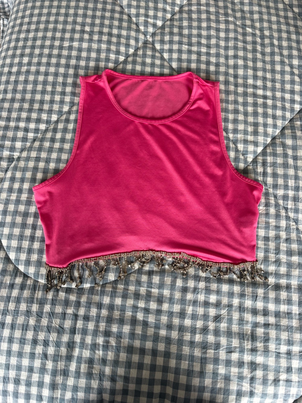 SHEIN Hot Pink Beaded Fringe Crop Tank